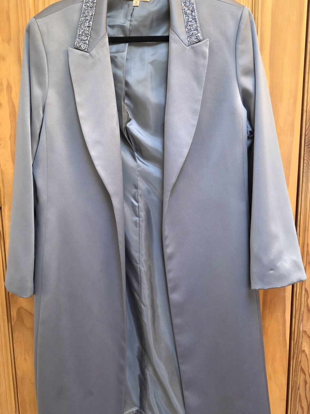 Kasper Steel Gray Embellished-Collar Long Blazer